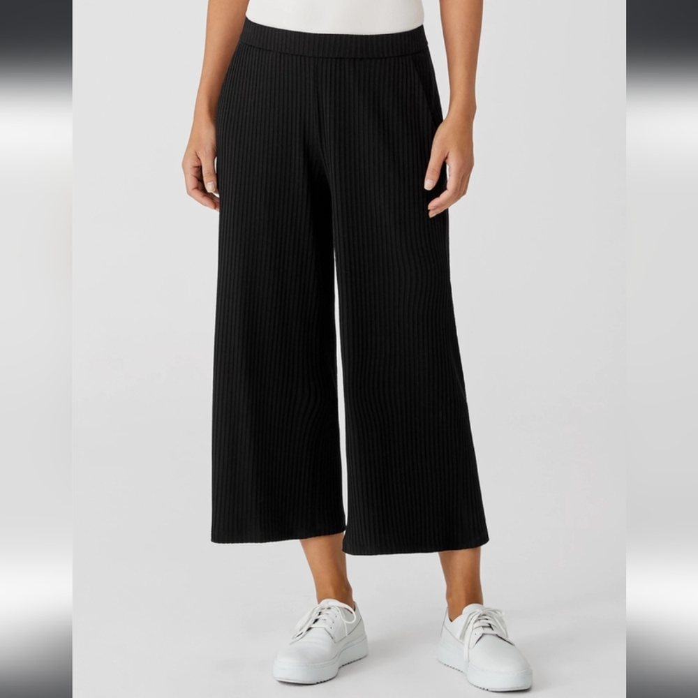 NWOT Eileen Fisher Textured Stretch Rib Wide-Leg Pant - Easy Fit, Cropped Length